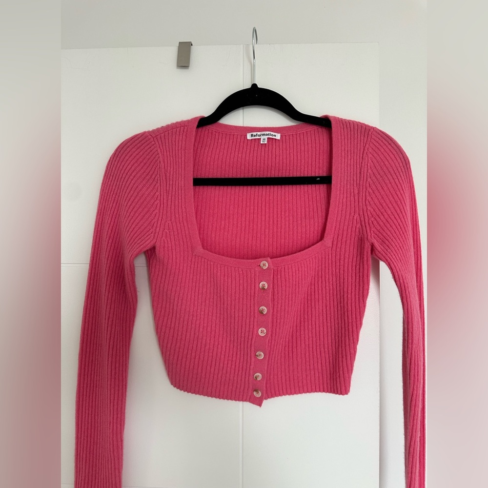 Reformation Pink Ribbed Cardigan - Picture 3 of 9
